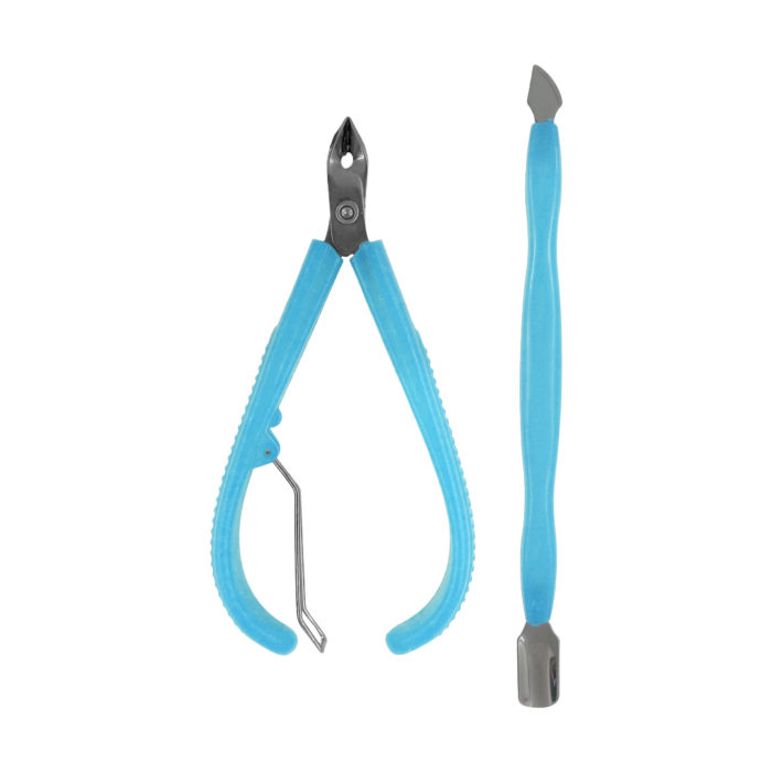 Alicate Cutículas y Espátula Doble Celeste y Rosa M526